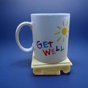 Vintage 'Get Well' Mug Cup Teleflora White Sunshine Colorful Writing